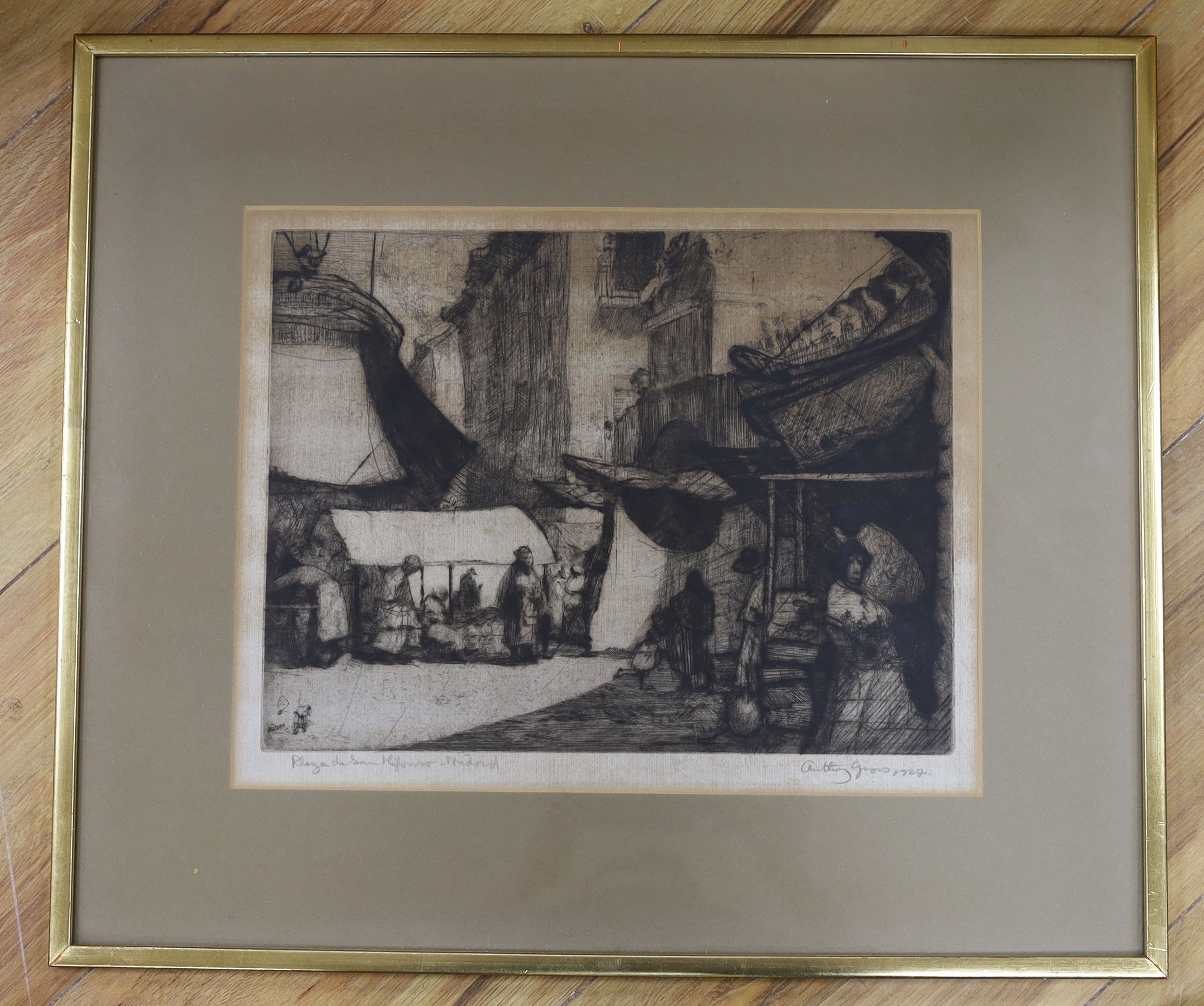 Anthony Gross (1905-1984), etching, 'Playa de San Hifonso - Madrid', signed and dated 1927, 24 x 32cm